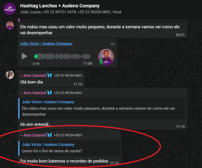 Print do cliente Hashtag Lanches: recorde de pedidos
